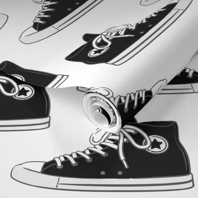 Spoonflower Pre-pasted Wallpaper Retro Shoes - Black - Chucks 2' X 12' Removable