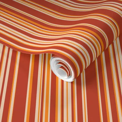 Spoonflower Pre-pasted Wallpaper Retro Stripe-orange 2' X 12' Removable