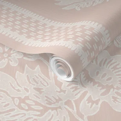 Spoonflower Pre-pasted Wallpaper Reverse Historic Garland Press Odessa Pink On Cream  Removable