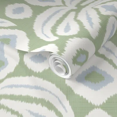 Spoonflower Pre-pasted Wallpaper Reverse Soft Blue And A7b890 Ikat Copy 2' X 12' Removable