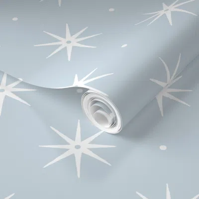 Spoonflower Pre-pasted Wallpaper Reverse Soft Blue Stars 2' X 12' Removable