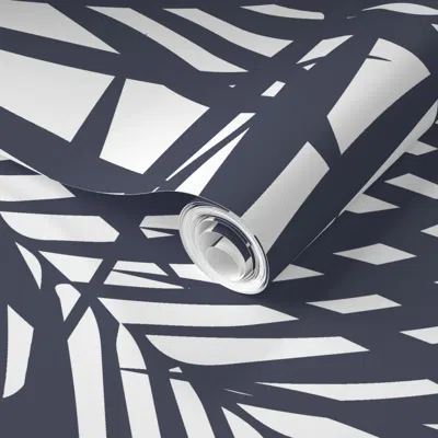 Spoonflower Pre-pasted Wallpaper Revised Bmold Navy Solid Old Navy Fronds 2' X 12' Removable