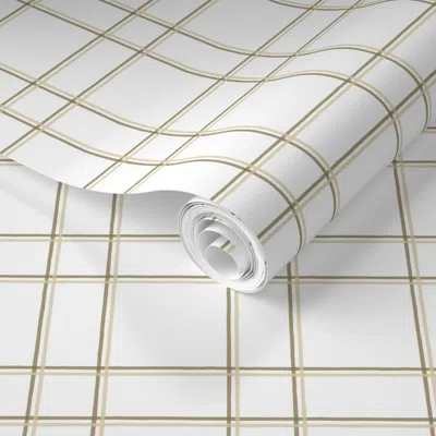 Spoonflower Pre-pasted Wallpaper Revised Double Holly Windowpane Plaid Wheat On White  Removable
