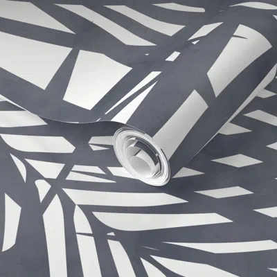 Spoonflower Pre-pasted Wallpaper Revisedlight Bmold Navy Watercolor Old Navy Fronds 2' X 12' Removable
