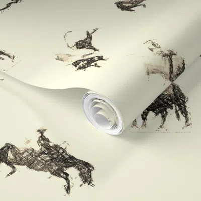 Spoonflower Pre-pasted Wallpaper Ride'm Cowboy Toile1 2' X 12' Removable In Multi