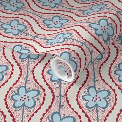 Spoonflower Pre-pasted Wallpaper Ridgeline Floral In Red/blue 2' X 12' Removable
