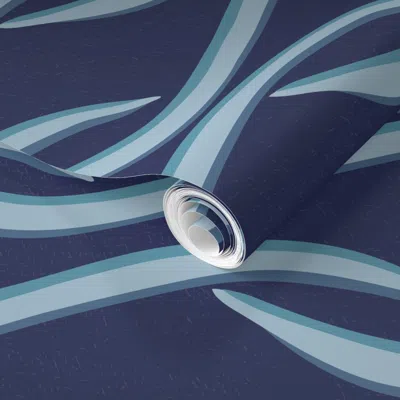 Spoonflower Pre-pasted Wallpaper Rolling Waves On Deep Cobalt Ocean 2' X 12' Removable