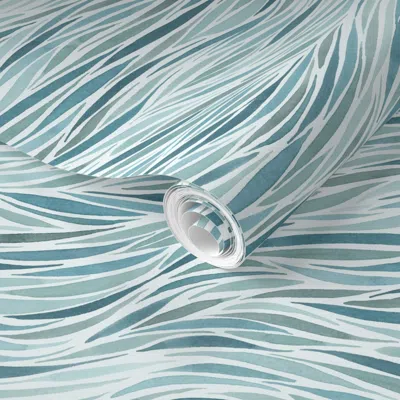 Spoonflower Pre-pasted Wallpaper Rolling Waves Pattern Marine 300ppi 2' X 12' Removable