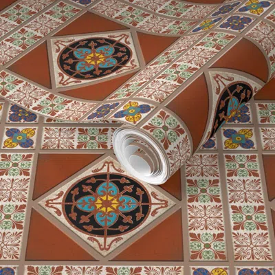 Spoonflower Pre-pasted Wallpaper Roman Kitchen - Majolica Tile Collection (terra Cotta) 2' X 12' Removable