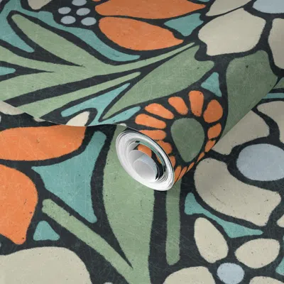 Spoonflower Pre-pasted Wallpaper Romilly (orange And Blue) 2' X 12' Removable