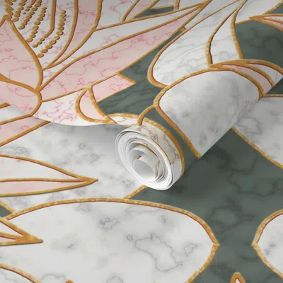 Spoonflower Pre-pasted Wallpaper Rose King Protea Art Deco (green Smoke) Xl 2' X 12' Removable