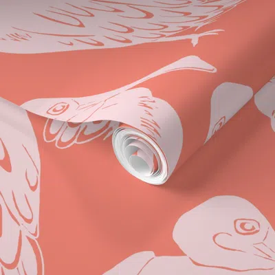 Spoonflower Pre-pasted Wallpaper Roseate Spoonbill - Pink Birds - Bird Print 2' X 12' Removable