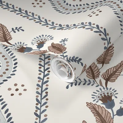 Spoonflower Pre-pasted Wallpaper Rust Grey Blues On Cream Emma Stripe  Removable In Multi