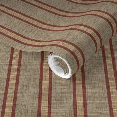 Spoonflower Pre-pasted Wallpaper Rustic Red And Neutral Western Farmhouse Thin Stripes Linen Look Texture 2' X 1