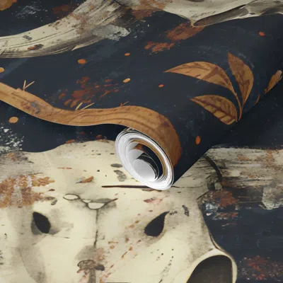 Spoonflower Pre-pasted Wallpaper Rustic Western Cow Skull Cactus Old Weathered Warm Brown Southwest Dramatic 2' 