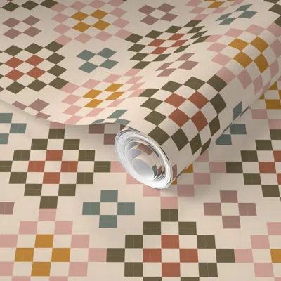 Spoonflower Pre-pasted Wallpaper (s) Autumn Colors Folk Cottage Quilt 2' X 12' Removable