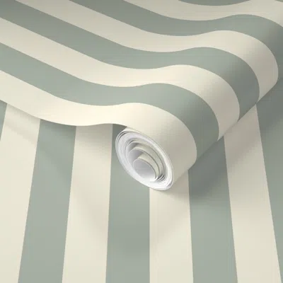 Spoonflower Pre-pasted Wallpaper Sage Green Stripe - Linen Pinstripe 2' X 12' Removable