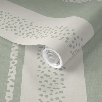 Spoonflower Pre-pasted Wallpaper Sage Linen Stripe 2' X 12' Removable