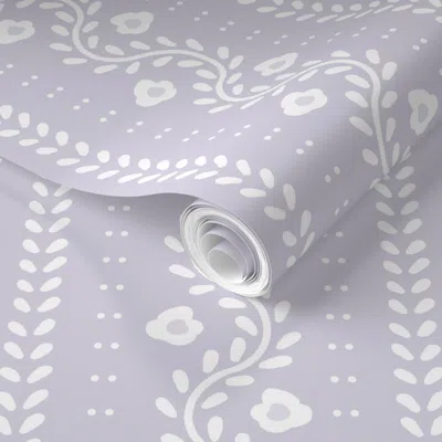 Spoonflower Pre-pasted Wallpaper Samantha Floral Stripe On Lilac Purple 6in 2' X 12' Removable