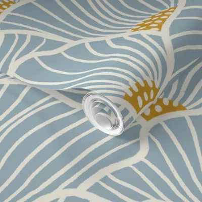 Spoonflower Pre-pasted Wallpaper San Diego (blue And Gold) 2' X 12' Removable