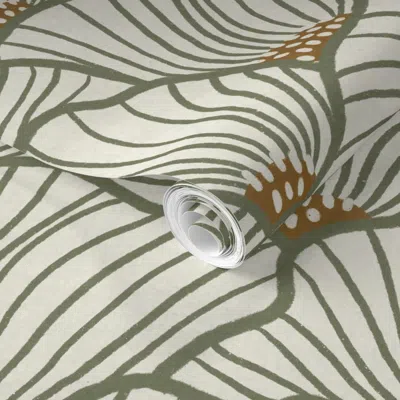 Spoonflower Pre-pasted Wallpaper San Diego (sage And Gold) 2' X 12' Removable