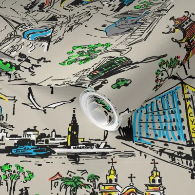 Spoonflower Pre-pasted Wallpaper San Francisco Ecru 2' X 12' Removable