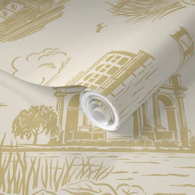 Spoonflower Pre-pasted Wallpaper San Francisco Toile Gold Lg 2' X 12' Removable