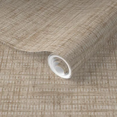 Spoonflower Pre-pasted Wallpaper Sand Beige Solid Texture Natural Grasscloth Woven Faux Grasscloth Weave 2' X 12