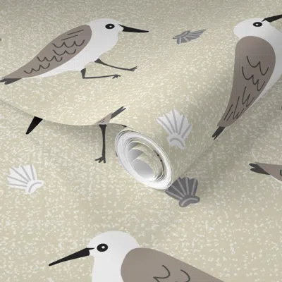 Spoonflower Pre-pasted Wallpaper Sand Piper Gazing Large Neutral 2' X 12' Removable