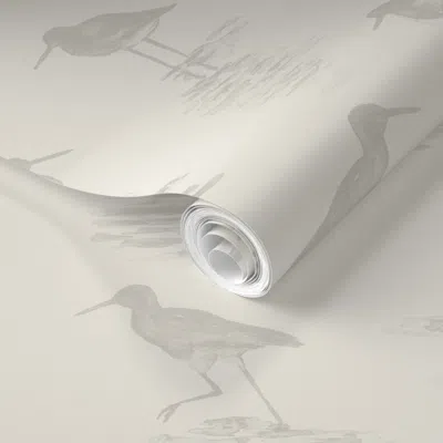 Spoonflower Pre-pasted Wallpaper Sandpipers At The Seashore Minimalist Coastal Beach Birds Waders Snipes 2' X 12