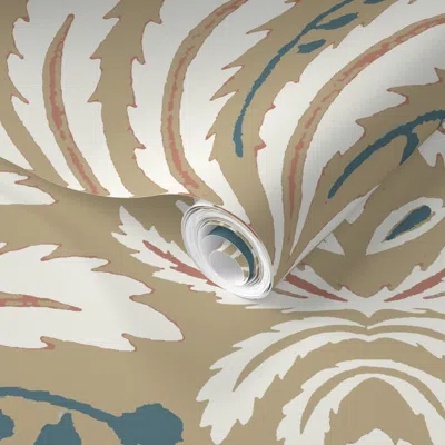 Spoonflower Pre-pasted Wallpaper Savoy Frond Light Tan 2' X 12' Removable