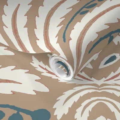 Spoonflower Pre-pasted Wallpaper Savoy Frond Warm Tan 2' X 12' Removable