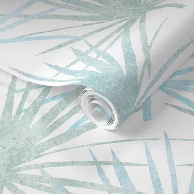 Spoonflower Pre-pasted Wallpaper Saw Palmettos Beachside On White Jumbo 24inl 2' X 12' Removable