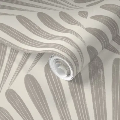 Spoonflower Pre-pasted Wallpaper Scallop Fans - Cloudy Silver & Creamy White 02 - Art Deco Geometric 2' X 12' Re