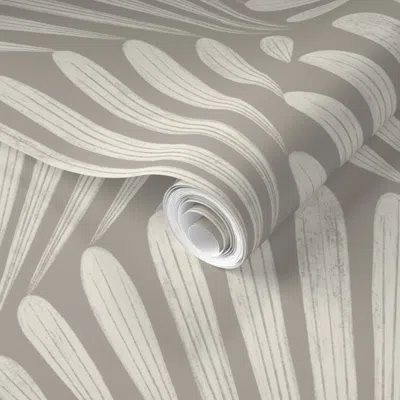Spoonflower Pre-pasted Wallpaper Scallop Fans Cloudy Silver Creamy White Art Deco Geometric 2' X 12' Removable