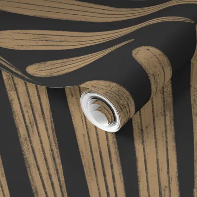 Spoonflower Pre-pasted Wallpaper Scallop Fans Lion Gold Mustard Raisin Black Art Deco Geometric 2' X 12' Removab