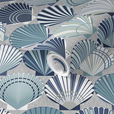 Spoonflower Pre-pasted Wallpaper Scallop Shells 2' X 12' Removable