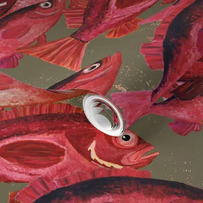 Spoonflower Pre-pasted Wallpaper School Of Red Snapper Fish - Mid-size 2' X 12' Removable