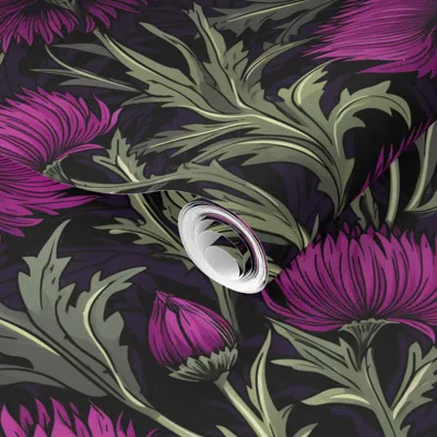 Spoonflower Pre-pasted Wallpaper Scottish Thistle Dark Floral  Removable In Black