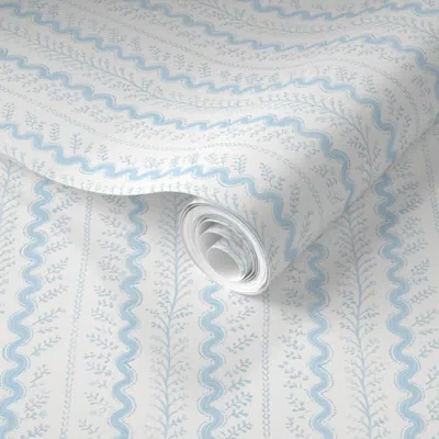 Spoonflower Pre-pasted Wallpaper Scout Stripe Baby Blue 2' X 12' Removable