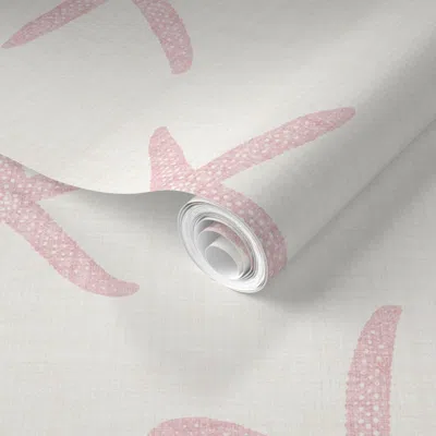 Spoonflower Pre-pasted Wallpaper Sea Stars (l) - Pink Shell On Warm White - Coastal Textured Starfish  Removable
