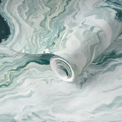 Spoonflower Pre-pasted Wallpaper Seafoam Dreams Serene Wallscapes 2' X 12' Removable