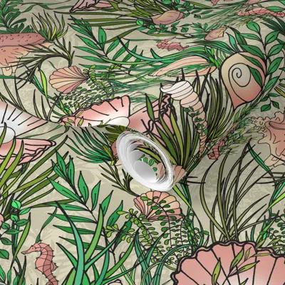 Spoonflower Pre-pasted Wallpaper Seashell Garden (beach Sand) 2' X 12' Removable
