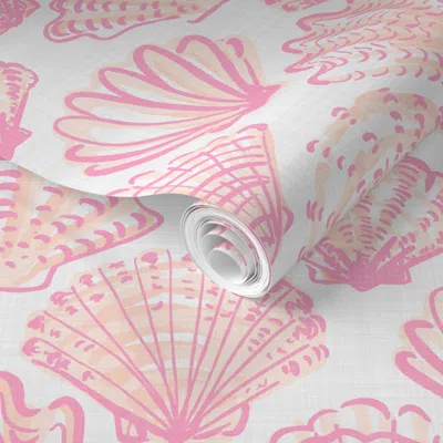 Spoonflower Pre-pasted Wallpaper Seashells In Soft Pink With Linen Texture  Removable