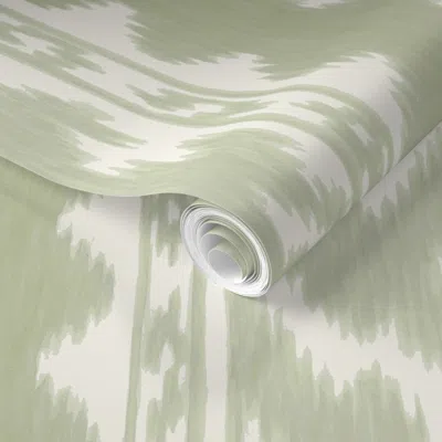 Spoonflower Pre-pasted Wallpaper Seaside Ikat Sage Light  Removable