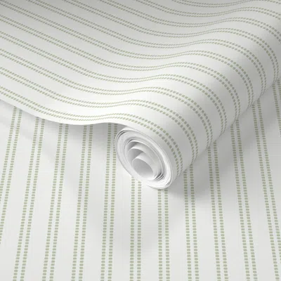 Spoonflower Pre-pasted Wallpaper Seeded Stripe - Bonsai Tint Beaded Stripe - Light Leaf Green Thin Stripe 2' X 1