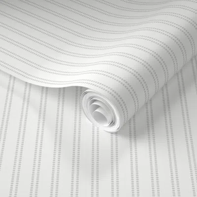 Spoonflower Pre-pasted Wallpaper Seeded Stripe Gray & White Thin Stripe Beaded Stripe 2' X 12' Removable
