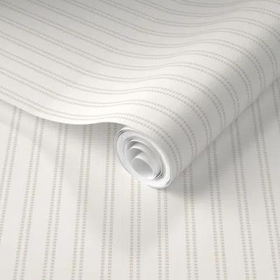 Spoonflower Pre-pasted Wallpaper Seeded Stripe Light Brown & Cream Thin Stripe Beaded Stripe 2' X 12' Removable