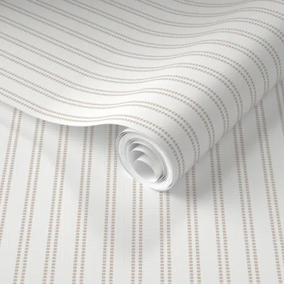Spoonflower Pre-pasted Wallpaper Seeded Stripe Light Brown Thin Stripe Neutral Beaded Stripe 2' X 12' Removable