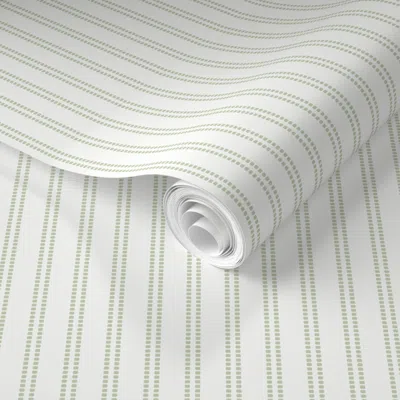 Spoonflower Pre-pasted Wallpaper Seeded Stripe - Light Leaf Green & White Thin Stripe Beaded Stripe 2' X 12' Rem